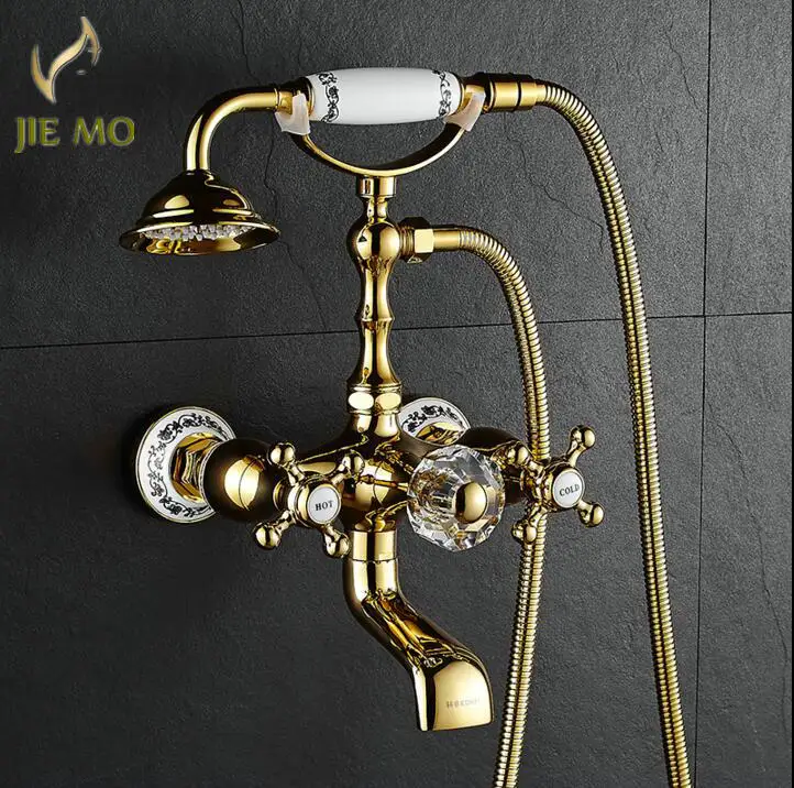 12 styles Golden finish exposed shower set Crystal decoration handle bathroom bath shower wall