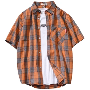 

Black Fashion Plaid Men Shirt Summer Korean Youth Casual Slim Fit Stylish Loose Soft Shirt Short Sleeve Shirt Men Thin Cotton