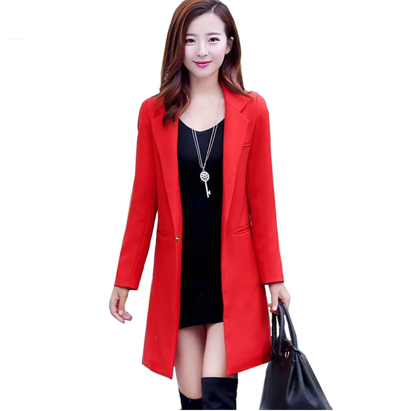 

Spring Autumn Women's Blazers Jacket 2019 Slim Elegant Casual Fashion Long Suit Blazer Female Tops Orange White Black Red RE2281