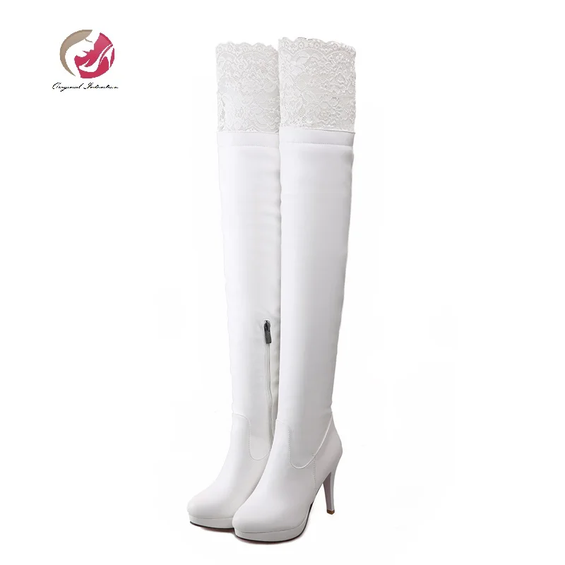 

Original Intention Women Boots Sexy Thigh High Boots Platform Thin Heels Shoes Woman Over the Knee Boots White Black