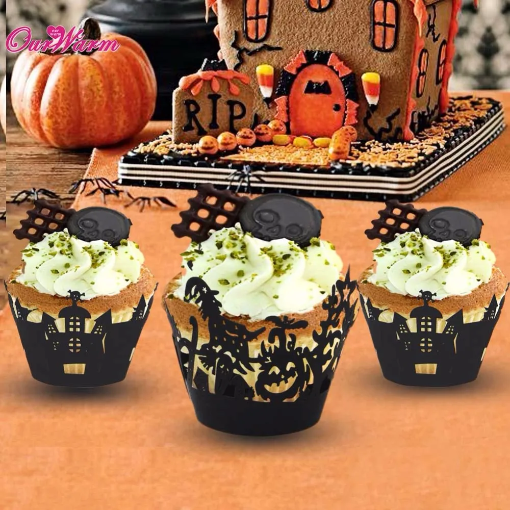 48pcs laser cut cupcake wrappers liners for halloween decorations 2017 thrilling home party cake accessory event party supplies - Halloween Decorated Cupcakes 48pcs laser cut cupcake wrappers liners for halloween decorations 2017 thrilling home party cake accessory event party supplies - Halloween Decorated Cupcakes