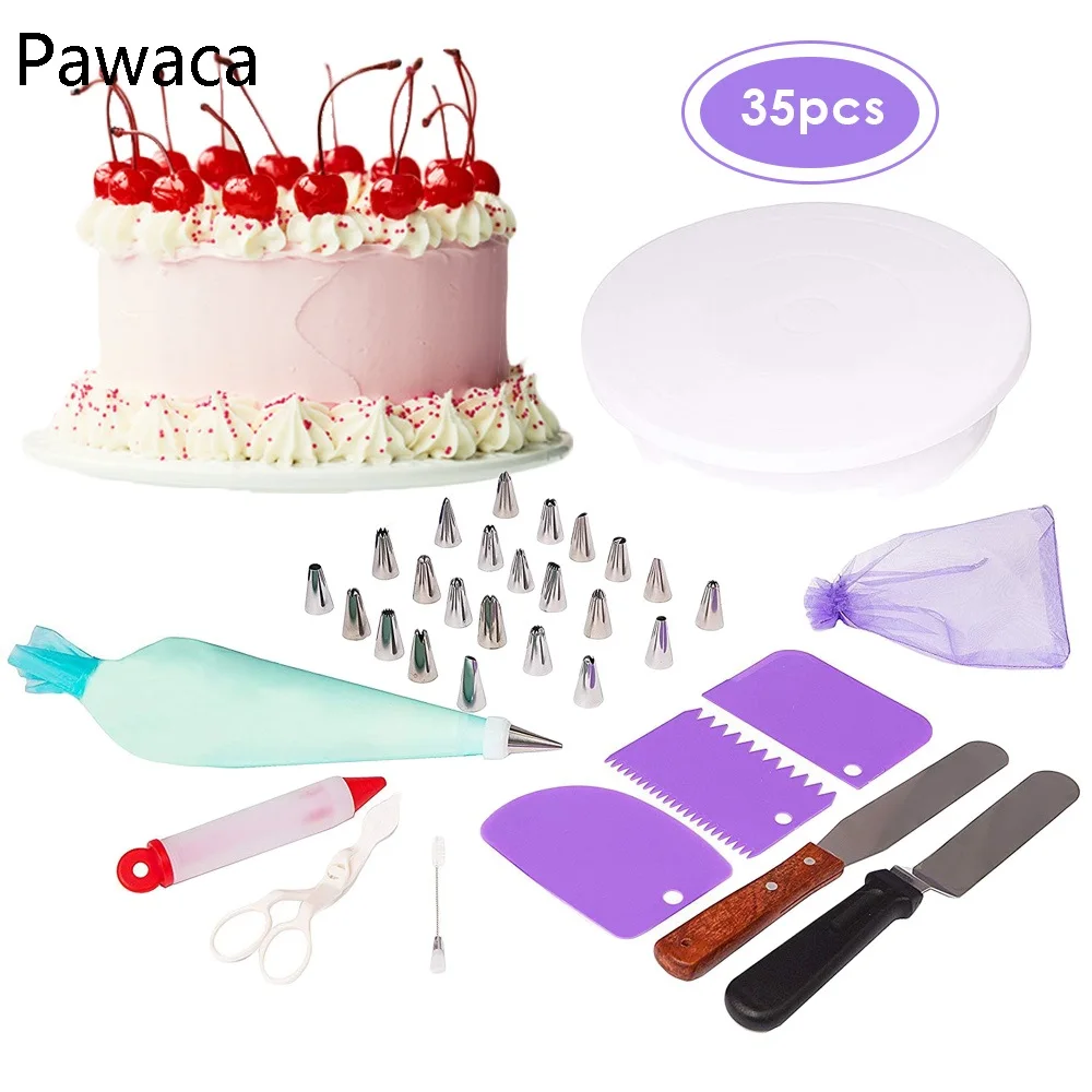 

35Pcs Pastry Nozzles Cake Turntable Spatula Bag Converter Stainless Steel Kitchen Baking Cake Decorating Tools Cream Mouth