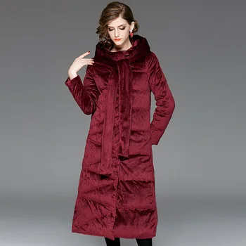 

Europe New Women Winter High Fashion Single Breasted A-Line X-Long Down Jackets With Hooded Female Casual Loose Thick Parka Coat