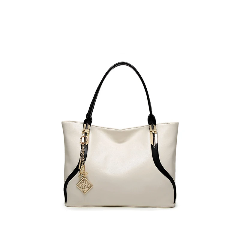 White Colors Women Messengers Handbags Solid PU Leather Totes Soft