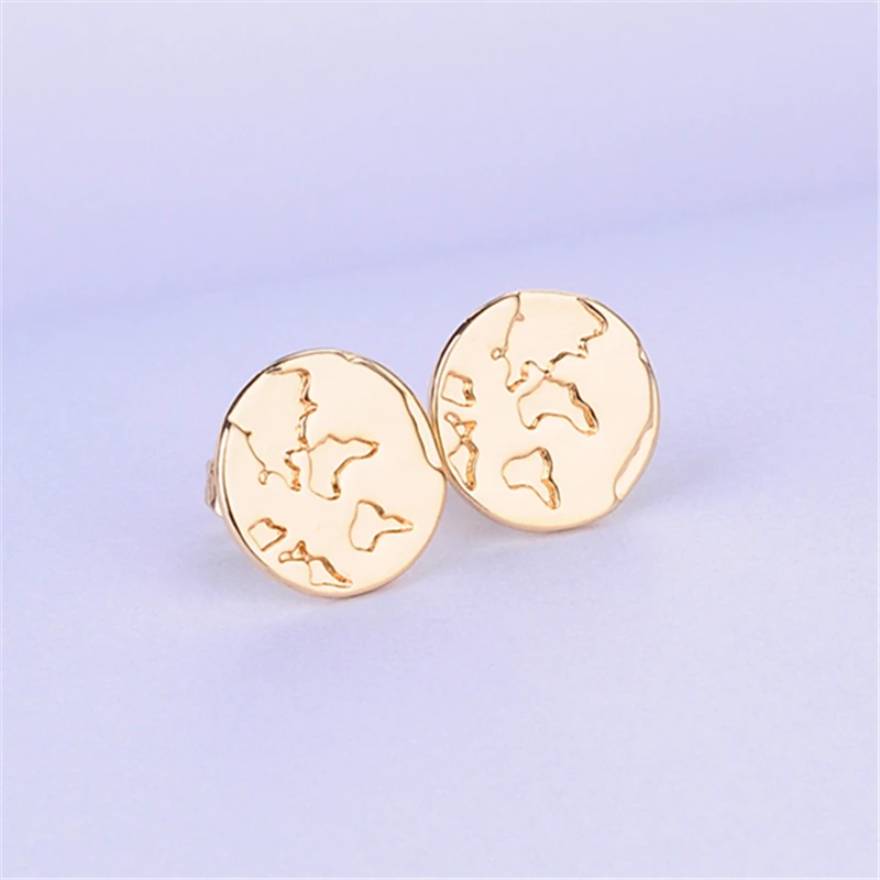 

Outdoor Style World Map Earring Round Earrings Jewelry.Land and Ocean.Look Around The WorlLd.Gold /Silver Female Earrings