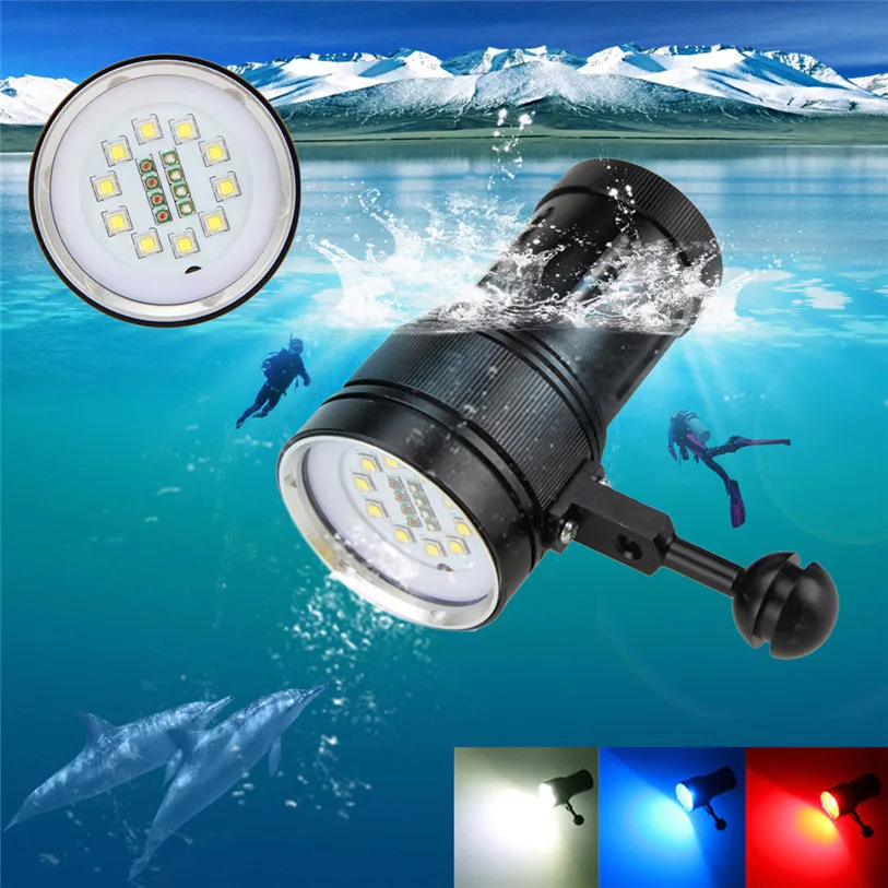 

10x XM-L2+4x R+4x B 12000LM LED Photography Video Scuba Diving Flashlight Outdoor Bike Cycling Accessories High Quality May 4