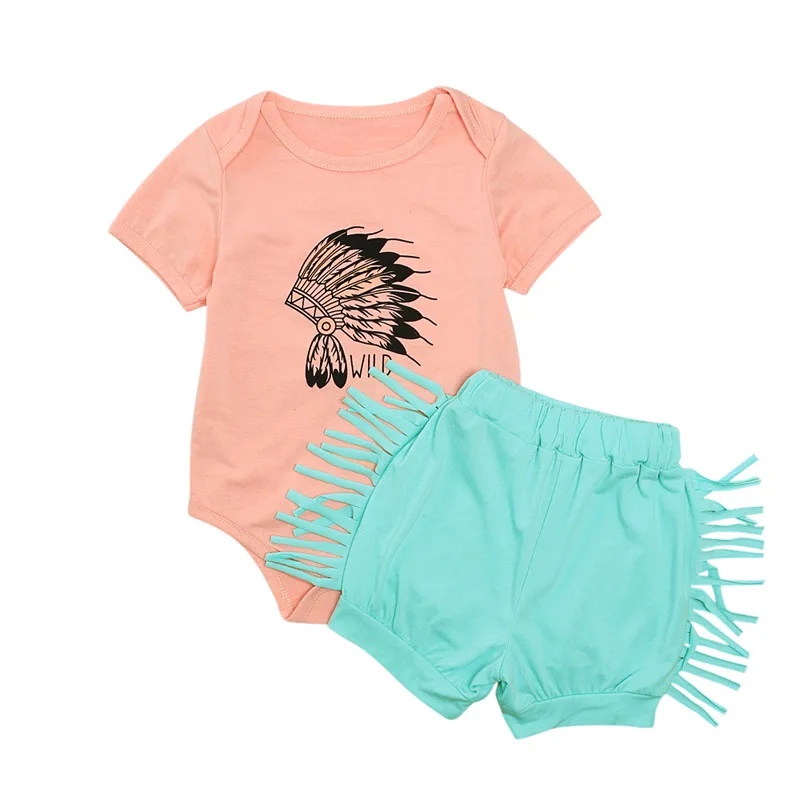 

2PCS Newborn Baby Girl Summer Casual Short Sleeve Clothes Bodysuit Jumpsuit+Shorts Pants Outfit Summer Clothes Set