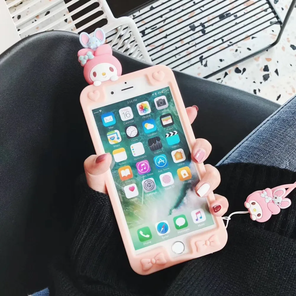 Sanrio 3D милый My Melody мультфильм с ремешком чехол для телефона IPhone Xs Max X Xr 8 7 6 S Plus Soft oroll Мягкий силиконовый чехол