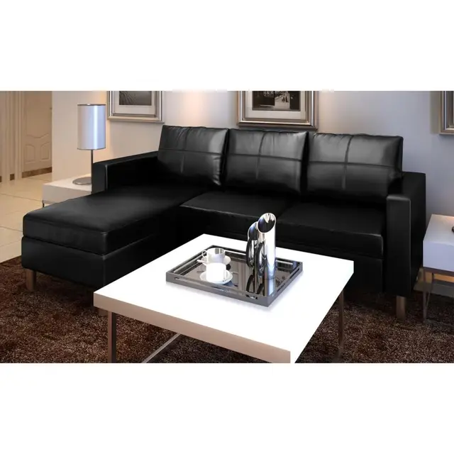 Vidaxl 3 Seater L Shaped Artificial Leather Sectional Sofa Black