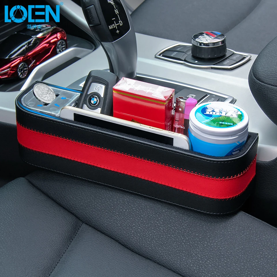 

LOEN 2PCS/LOT Car Seat Gap Filler Catcher Pocket PU Leather Surface+ABS Inside Auto Organizer Groceries Coin Black Blue Brown