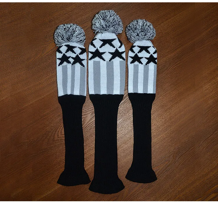Golf Clubs Headcover 3pcs/set Kniting Golf Driver Wood Head Covers Knit Wool 1 3 5 Fairway Grey Stripe Headcover with Number Tag Golf Clubs Headcover 3pcs/set Kniting Golf Driver Wood Head Covers Knit Wool 1 3 5 Fairway Grey Stripe Headcover with Number Tag