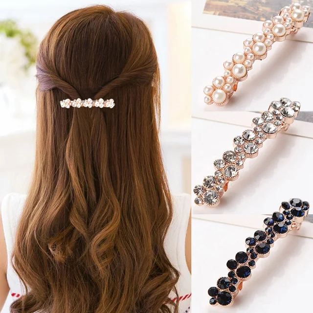 Crystal Pearl Elegant Women Barrettes Hair Clip 5 Colors