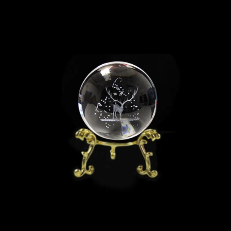 3D лазерная гравировка фигурки лося хрустальный шар K9 художественная Коллекционная Сфера фэн шуй стеклянный шар ремесла аксессуары для дома - Цвет: Ball and gold Base