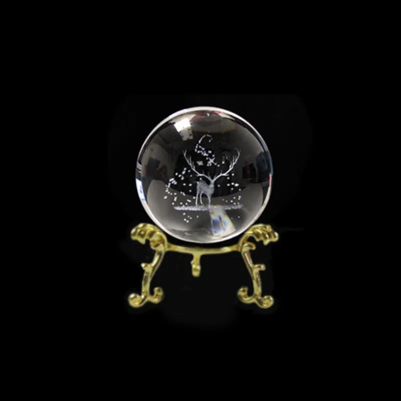 Ball and gold Base 3D лазерная гравировка фигурки лося хрустальный шар K9 художественная Коллекционная Сфера фэн шуй стеклянный шар ремесла аксессуары для дома - Цвет: Ball and gold Base