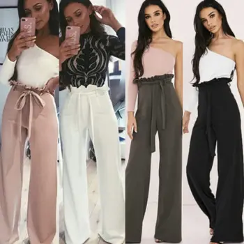 

Women Ladies Trousers Wide Leg High Waist Long Loose Casual Solid Long Pants