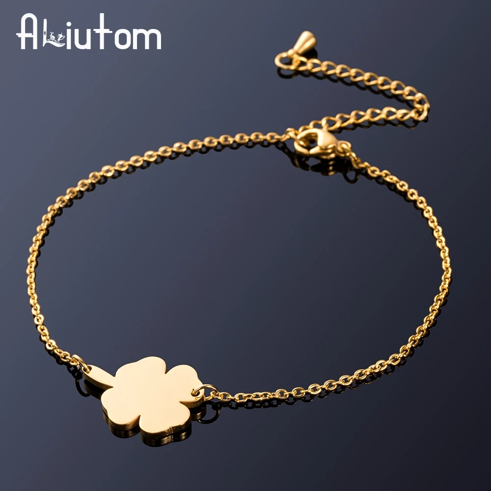 ALIUTOM Stainless Steel Lucky Charm 4 Leaf Clover Irish Good Luck