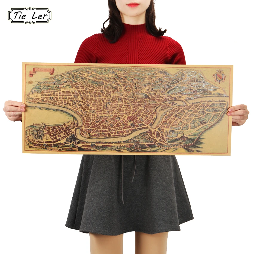 TIE LER Древний старый город Карта Древний Рим плакат крафт-бумага домашний декор наклейка на стену 72x32 см