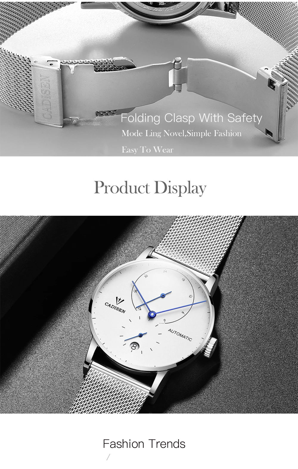 Mens Watches CADISEN 2019 Top Luxury Brand Automatic Mechanical Watch Men Full Steel Business Waterproof Fashion Sport Watches