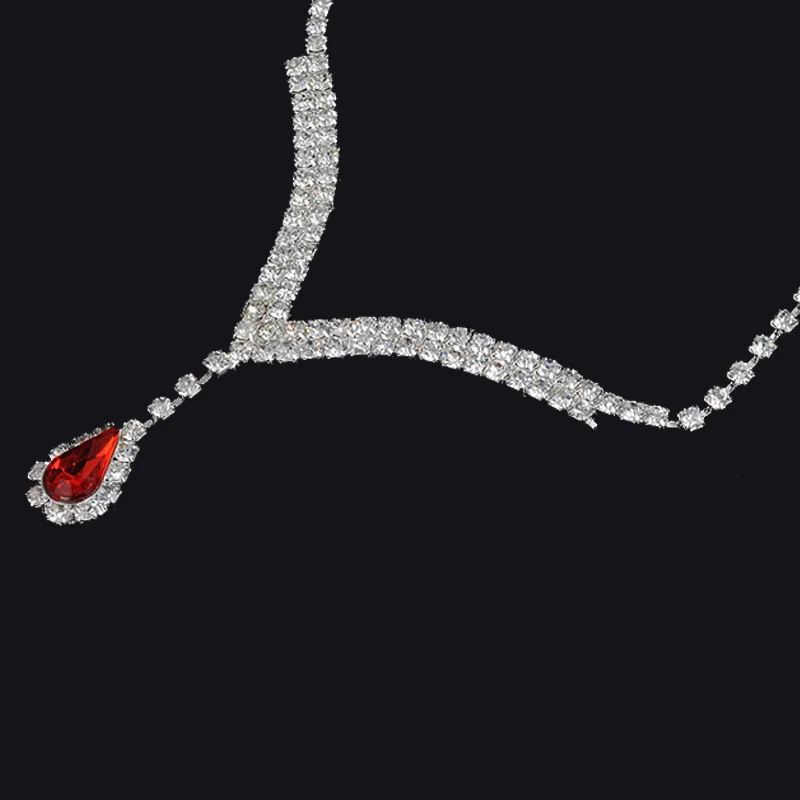 Кристалл теннис красное ожерелье серьги Свадебные набор украшений для подружек невесты капли воды ювелирные аксессуары-кулоны