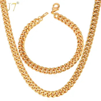 

U7 Dubai Gold Color Necklace Set With Party Jewelry Wholesale Cuban Chain Necklace Bracelet Men Jewelry Set S577
