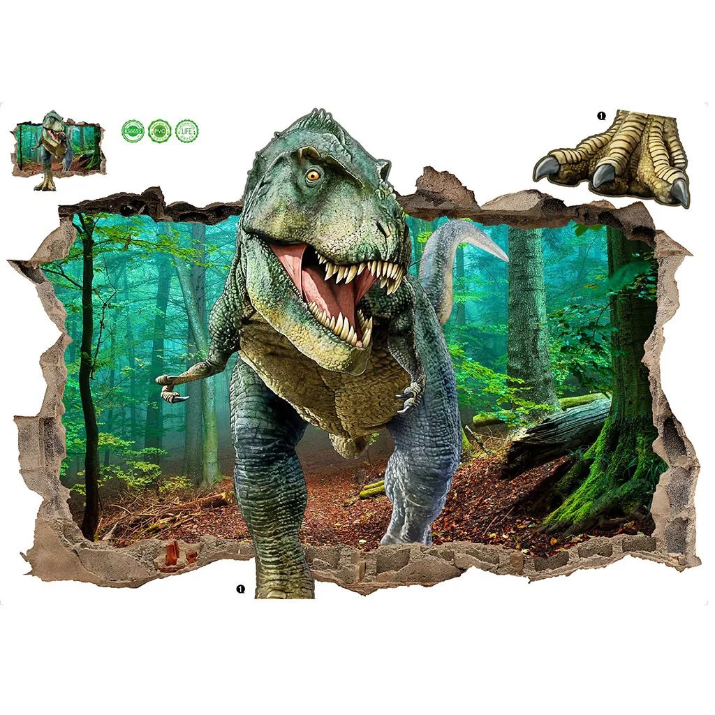 

KAKUDER 3D Jurassic Park World dinosaur break wall stickers bedroom home decor vivid wall decals pvc mural art decorations 411W