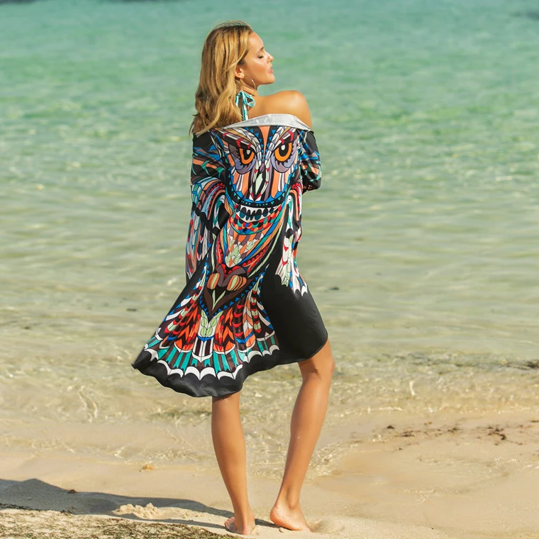 Шифоновый длинный кафтан с принтом халат De Plage Sarong купальный костюм пляжная