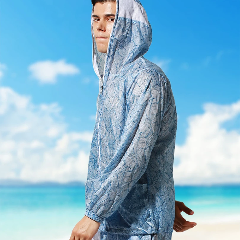 Мужские Пляжные рубашки с капюшоном для серфинга, нейлоновые спортивные ультратонкие водонепроницаемые ветрозащитные Футболки с длинным рукавом, одежда для защиты от солнца