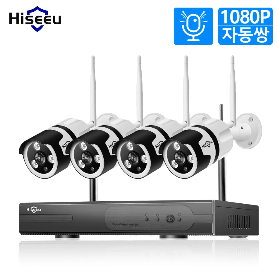 

Hiseeu 1080P 4CH Wireless CCTV Camera System 2MP Audio IP Camera Wifi Network Security System Video Surveillance Kit Waterproof