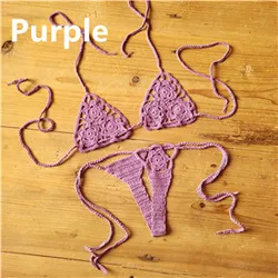 Vibrant Hand - Crocheted Cotton Micro Bikini Set - Size fits all (PURPLE)