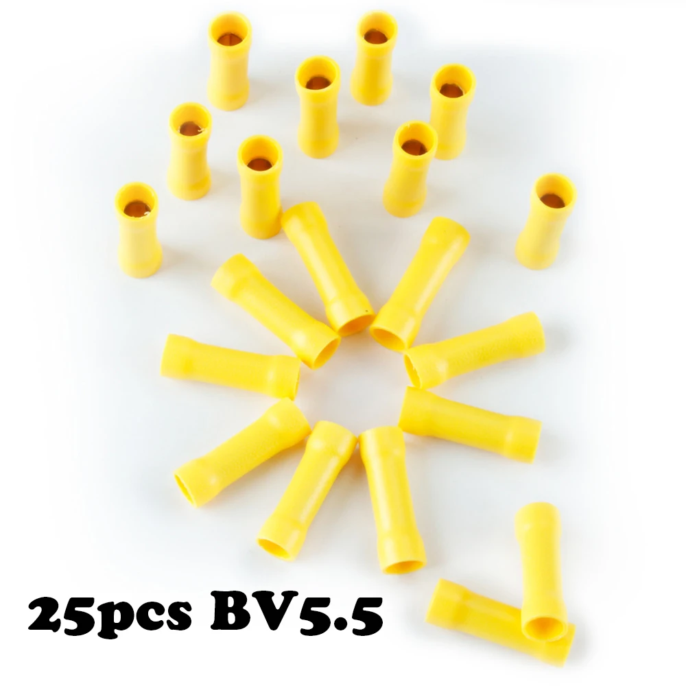 25pcsBV5.5 4mm2 Splice Butt Insulated Wire Crimp Terminals Connector Electrical 12 10awg|wire crimp terminals|crimp terminalconnector electrical