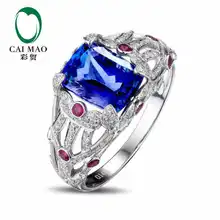 CaiMao 14KT/585 White Gold 3.06 ct Natural IF Blue Tanzanite AAA 0.76 ct Full Cut Diamond Engagement Gemstone Ring Jewelry