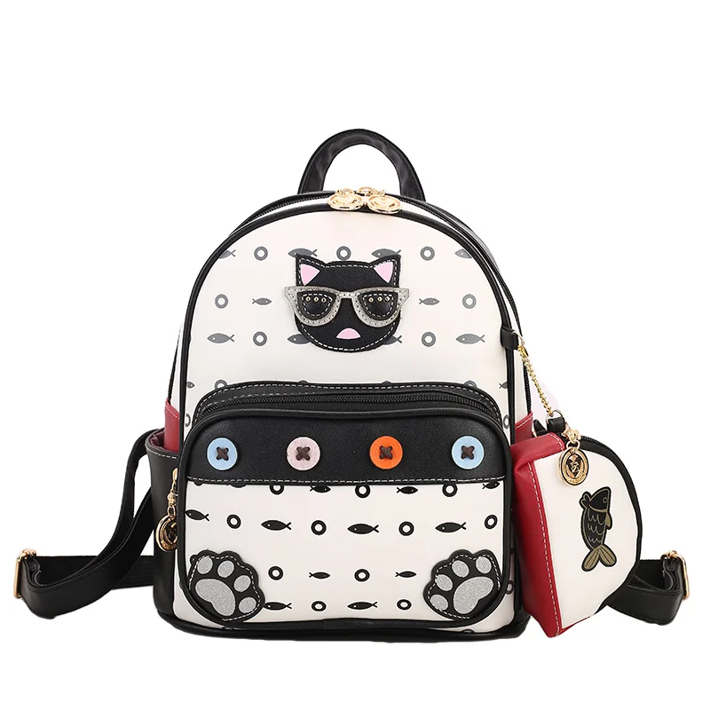 

Fashion Women Cartoon Printing Backpacks Designer High Quality PU Leather School Bags For Teenagers Girls Shoulder Bag Backpack