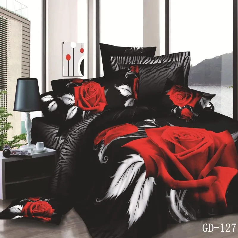3d luxury 100 Cotton red roses bedding set queen size duvet cover