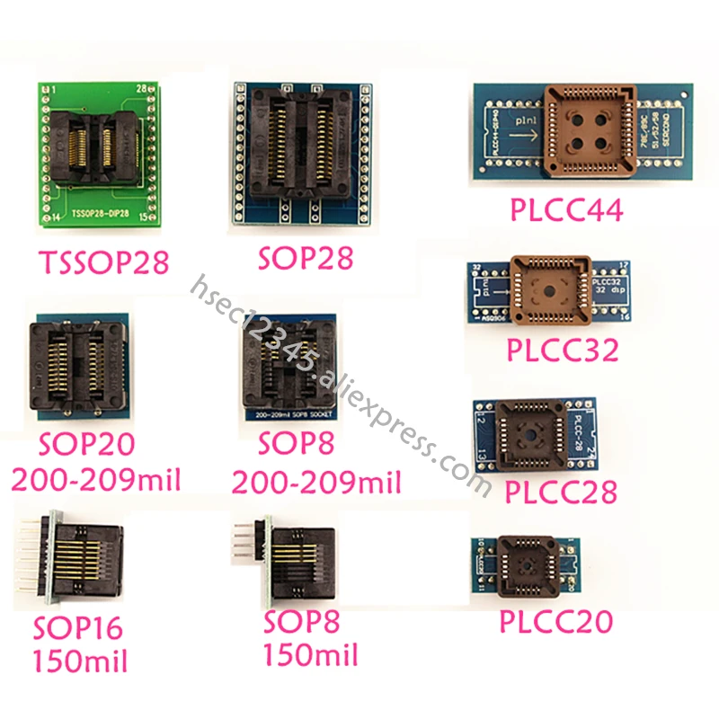 Адаптер TSSOP28 + SOP28 SOP20 SOP16 SOP8 PLCC44 PLCC32 PLCC28 20 для программера TL866CS/A/TL866II Plus/RT809H 10