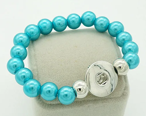 water blue Модные очаровательные красочные бусины браслет с застежкой эластичная посадка 18 мм кнопки ювелирные изделия оптом AB0003 - Окраска металла: water blue