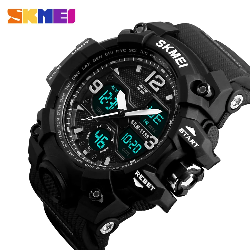 SKMEI جديد أزياء الرجال الرياضة الساعات الرجال الكوارتز التناظرية LED الرقمية ساعة رجل العسكرية للماء ووتش Relogio Masculino 1155B SKMEI جديد أزياء الرجال الرياضة الساعات الرجال الكوارتز التناظرية LED الرقمية ساعة رجل العسكرية للماء ووتش Relogio Masculino 1155B