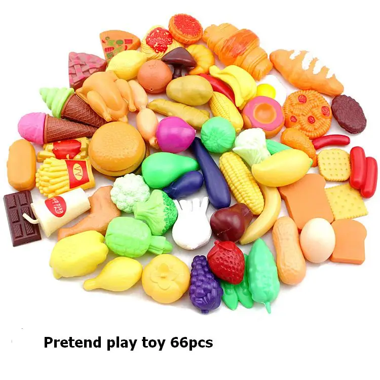 

66pcs Educational kid pretend play kitchen toy set fruit and vegetable breadfood hamburger toy model miniature gift for Children