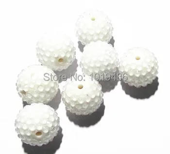 

white color 20MM 100pcs / lot Chunky transparent Resin Rhinestone Beads,Bling Resin Ball Beads, for Chunky Necklace