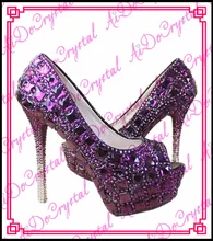 Aidocrystal luxury purple big diamonds peep toe heels pumps custom glitter wedding shoes