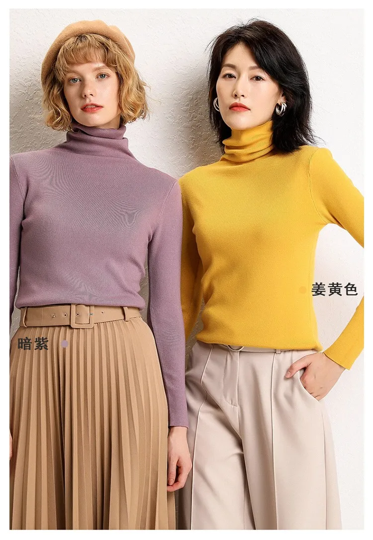 Women's Heap Turtleneck Full Needle Pullover Sweater Viscose Blend Base Model Winter Solid Female Jumper Colors#900
