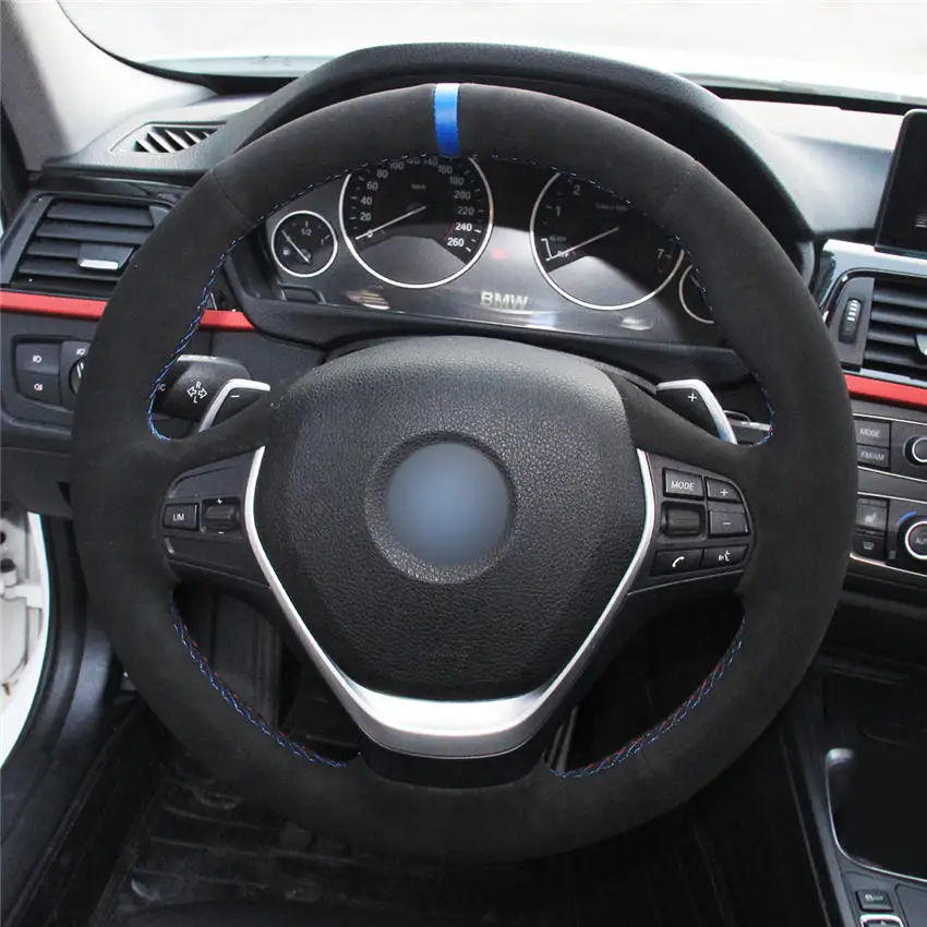 MEWANT черная замша красный маркер чехол рулевого колеса автомобиля для BMW F20 F21 F22 F23 F30 F31 F34 F32 F33 F36 - Название цвета: Style-02