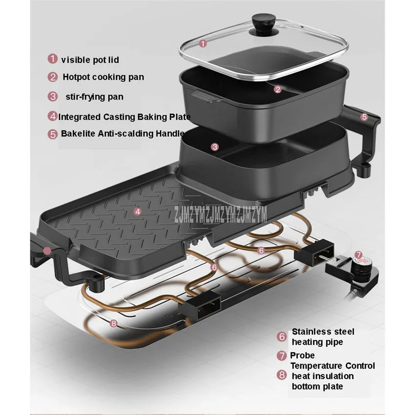 72x25 см 2200 Вт 2в1 электрическая Мультиварка сковорода для барбекю Горячая кастрюля электрическая плита сковородка для барбекю антипригарная жаровня панель для выпечки