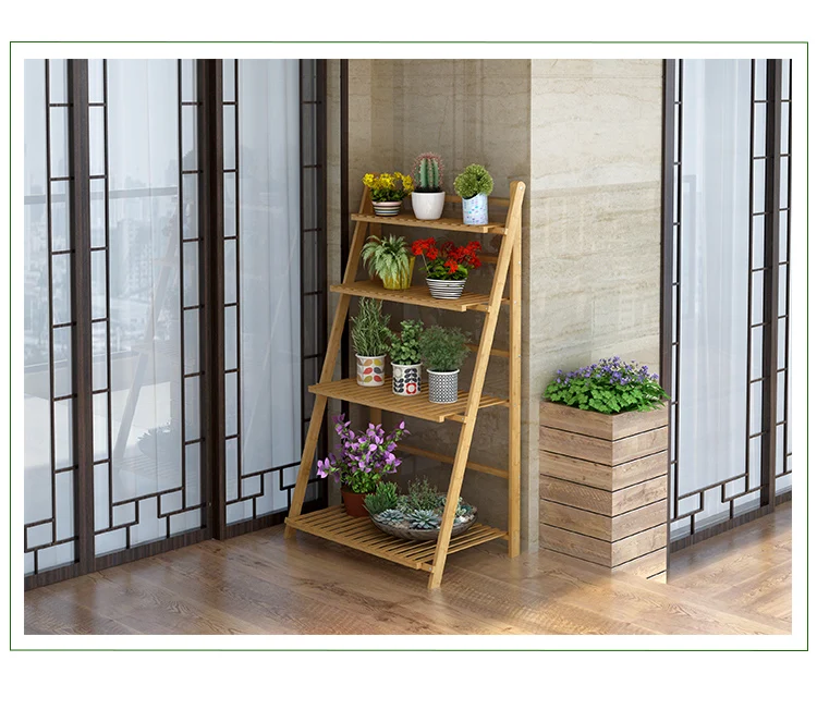 Bamboo Wooden 4 Layer Flower Stand Plant Pot Stand Flower Shelf