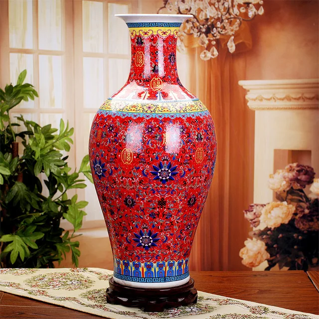 Antique Jingdezhen Ceramic Vase Enamel Porcelain Flower Receptacle Floor Vase wedding gifts home handicraft furnishing articles 4