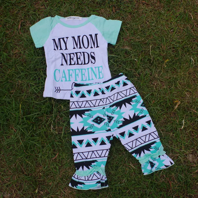 Summer Baby Cotton Outfit Girls Mom Need Printed Top Set Cute Baby