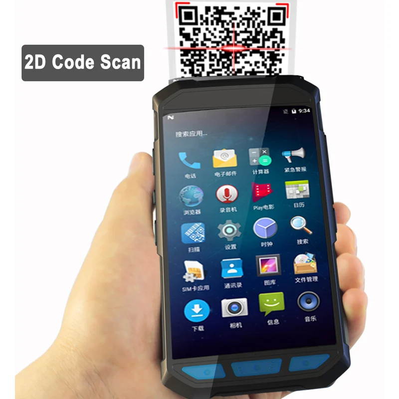 Сканер 1D/2D считыватель штрих кодов qr Ручной терминал PDA с принтером 4G LTE Android6.0 для