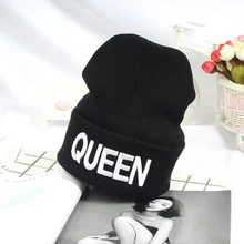 Зимние теплые вязаные шапочки с принтом King queen, шапка с вышивкой для мужчин и женщин