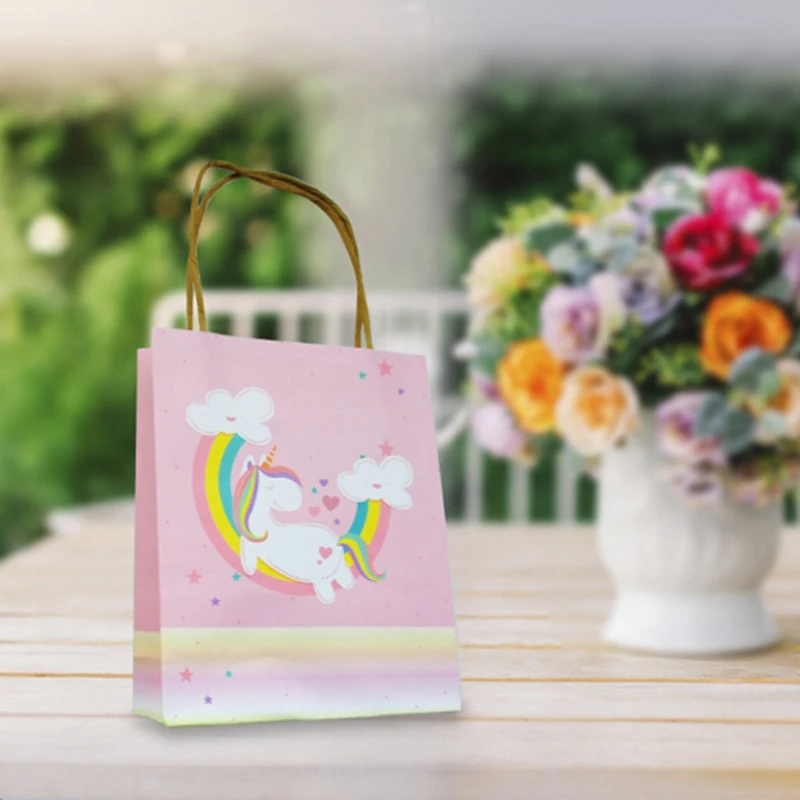 Rainbow Unicorn gift bags pink paper candy bag for unicorn