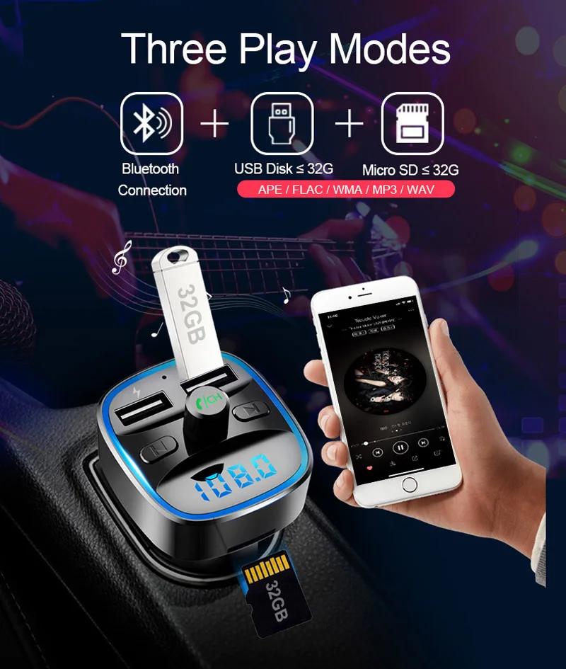 Автомобильный fm-передатчик JaJaBor, комплект Bluetooth, MP3 аудио музыкальный плеер, Bluetooth 5,0, громкая связь, вызов, быстрая зарядка, Обнаружение напряжения