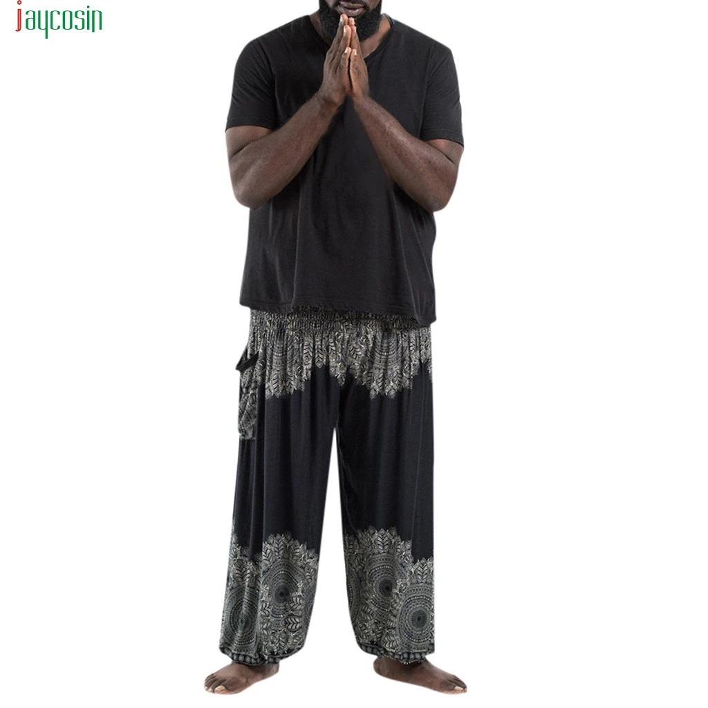 

Jaycosin Men's Retro Bohemian Style Loose Wide Leg Pants Casual Vintage Yoga Trousers Fashion Pantalones Sueltos De Pierna Ancha
